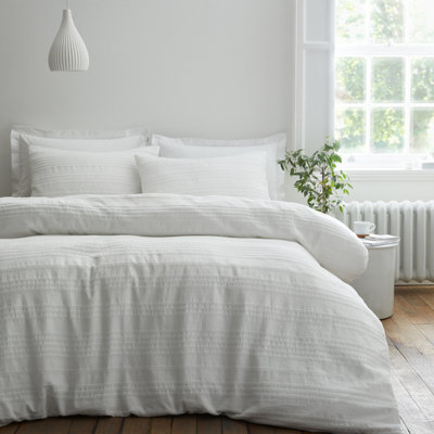 Bianca Waffle Cotton Stripe Single Duvet Cover Set with Pillowcase White - Image 3