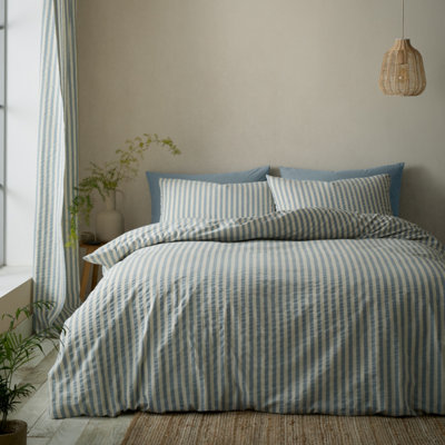 Pineapple Elephant Blue Cotton Rich Woven Stripe Double Duvet Cover Set With Pillowcases