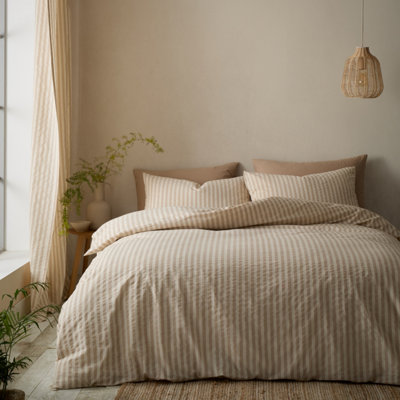 Pineapple Elephant Cotton Rich Woven Stripe Double Duvet Cover Set With Pillowcases Natural