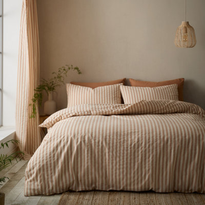 Pineapple Elephant Cotton Rich Woven Stripe Single Duvet Cover Set With Pillowcase Clay from B&Q
