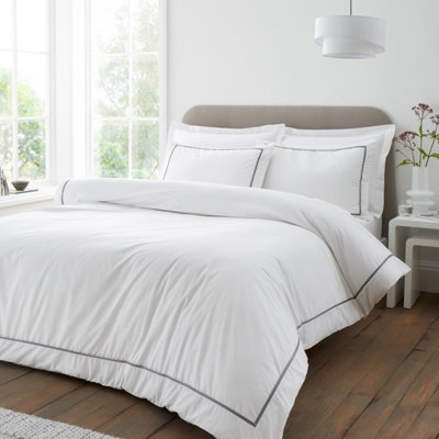 Bianca Contrast Trim 200 Tc Cotton Duvet Cover Set White Double - Image 8
