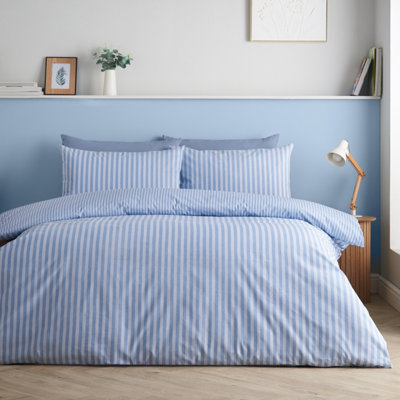 Catherine Lansfield Unisex Blue Epping Textured Stripe Duvet Cover Set In | Size: Double - Image 11