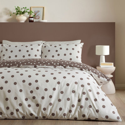 Catherine Lansfield Polka Dot Reversible Duvet Cover Set Chocolate - Double - Chocolate - Image 10