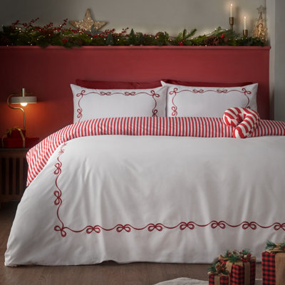 Catherine Lansfield White/Red Bow Embroidery Duvet Cover Set / - Double - Image 15