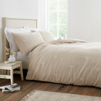Rackhams Brushed Cotton Embroidery Leaf Duvet Cover Set Natural - Double - Natural - Image 6