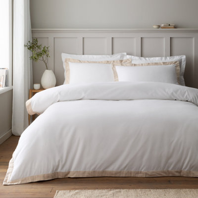 Bianca  Brushed Tailo Cotton Duvet Cover Set - White / Natural - Double - Image 8
