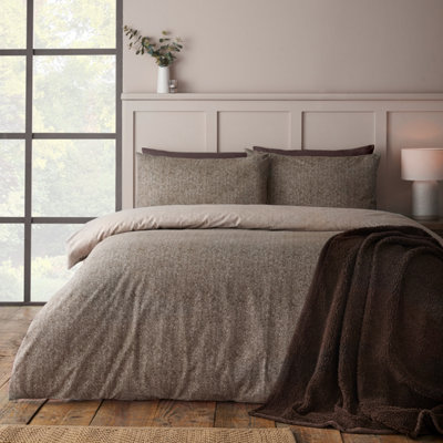 Catherine Lansfield Brushed Cotton Herringbone Double Duvet Cover Set Chocolate - Image 12