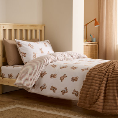 Catherine Lansfield Unisex Cream Teddy Bear 100% Brushed Cotton Duvet Cover Set In | Size: Junior - Image 9