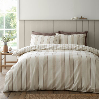 B&Q -  Brushed Regal Stripe Cotton Reversible Double Duvet Cover Set With Pillowcases Natural - Image 9