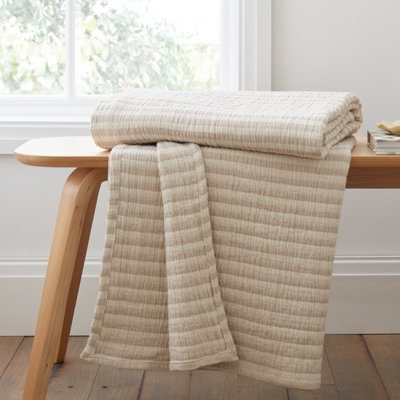 Bianca Cotton Muslin Stripe Blanket Throw Beige 150X200cm - Image 11