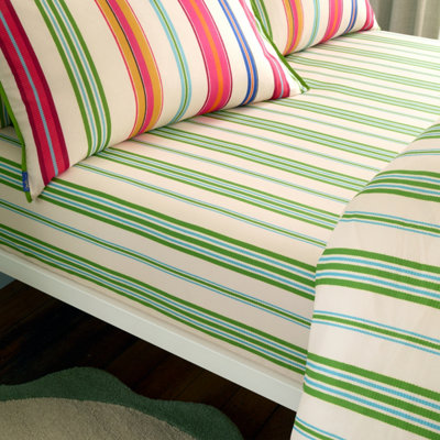 Rackhams Green Sophie Stripe 100% Cotton Fitted Sheet - Single - Image 4