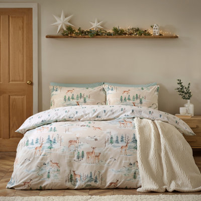 Catherine Lansfield Unisex Natural Christmas Dogs 100% Brushed Cotton Duvet Cover Set In | Size: Single - Image 13
