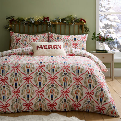 Catherine Lansfield Christmas Nutcracker Bows Duvet Cover Set in Natural | Size: Single - Image 11