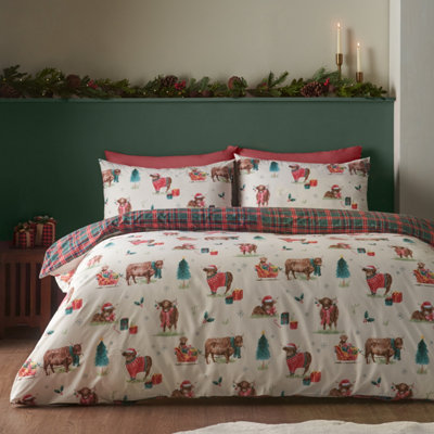 Catherine Lansfield Christmas Highland Cow King Duvet Cover Set Natural - Image 15