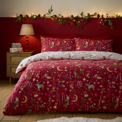 Catherine Lansfield Christmas Enchanted Twilight Single Duvet Cover Set Red - Image 11