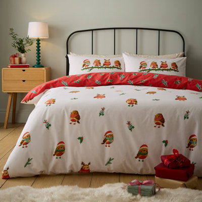 Cat Red Catherine Lansfield Christmas Robins Duvet Set - Image 13