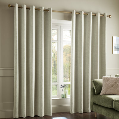 Catherine Lansfield 'Crinkle Chenille' Lined Eyelet Curtains in Natural | Size: 117cm width x 229cm drop - Image 12