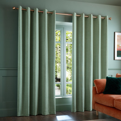 Catherine Lansfield Unisex Green 'Crinkle Chenille' Lined Eyelet Curtains In | : 229 Cm Width X 229 Cm Drop - Image 13