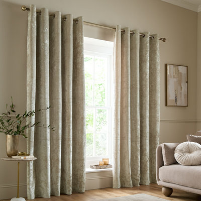 Catherine Lansfield Light Crushed Velvet Lined Eyelet Curtains Natural - 46 X 54 Inch - Natural - Image 11