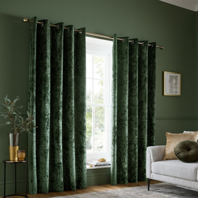 Catherine Lansfield  Green Crushed Velvet Lined Eyelet Curtains in Size L, Sports Direct - Image 11