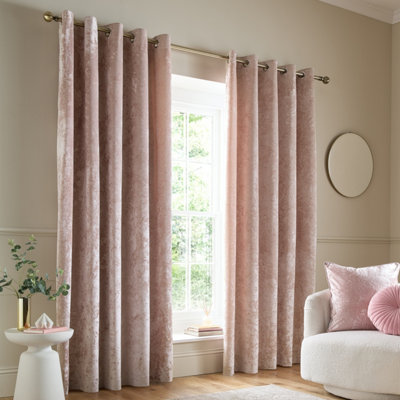 Catherine Lansfield 'Crushed Velvet' Lined Eyelet Curtains in Pink | Size: 117cm width x 229cm drop - Image 12