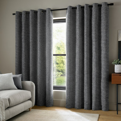 Rackhams Light Chunky Boucle Lined Eyelet Curtains Charcoal - 66 X 54 Inch - Charcoal - Image 12
