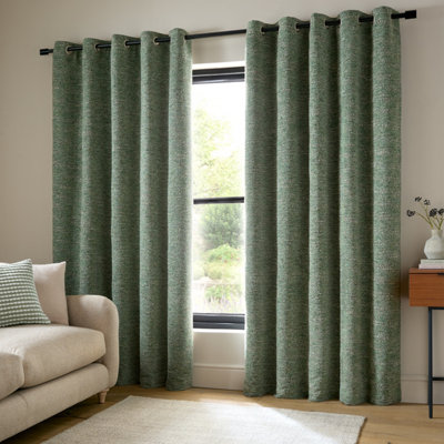 Catherine Lansfield Chunky Boucle Lined Eyelet Curtains Green 168X183cm - Image 12