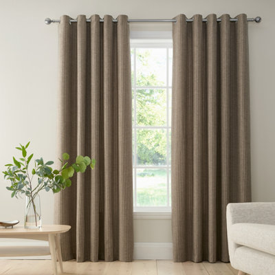 Rackhams Light Chenille Stripe Lined Eyelet Curtains Natural - 90 X 90 Inch - Natural - Image 10