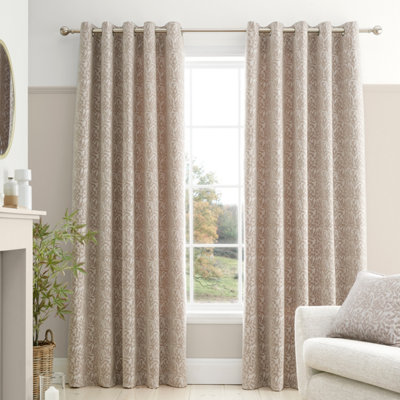 Rackhams Light Chenille Leaves Lined Eyelet Curtains Natural - 66 X 54 Inch - Natural - Image 8