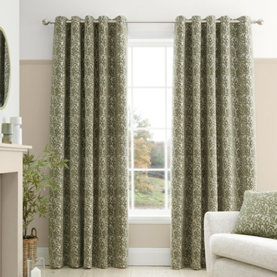 Bianca Green Chenille Leaves Eyelet Curtains - 90X90 - Image 9
