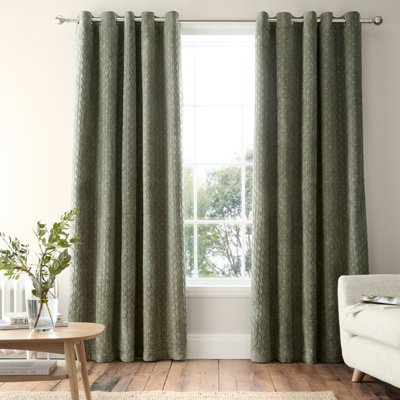 B&Q -  Attica Velvet Blackout 46X72 Inch Eyelet Curtains Two Panels Green