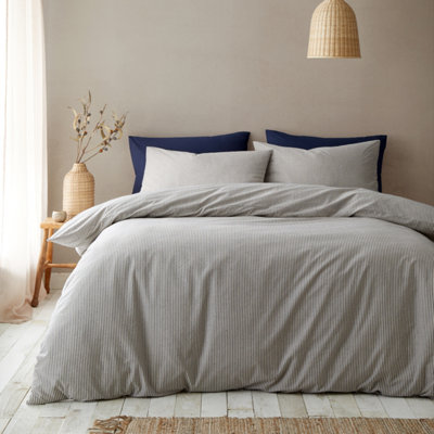 Pineapple Elephant Blue Cotton Rich Narrow Woven Stripe Duvet Cover Set - King - Image 6