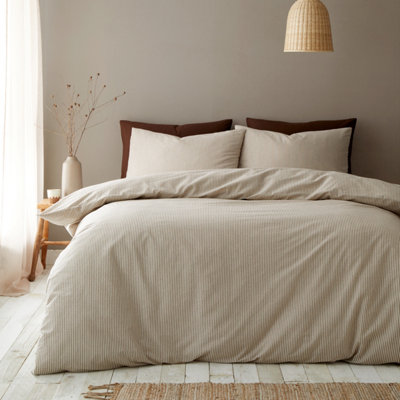 Pineapple Elephant Cotton Rich Narrow Woven Stripe Duvet Cover Set Brown Single - Image 8