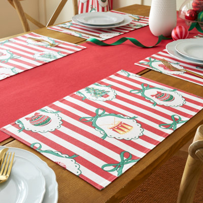 Christmas Vintage Stripe Cotton Dining Placemat 4 Pack - Image 12