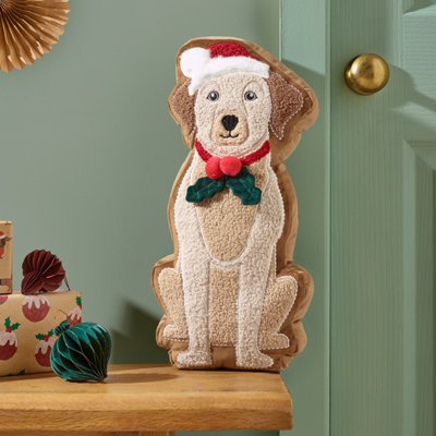 B&Q -  Christmas Dog 3D Shaped Cushion Cream / Red - Image 13