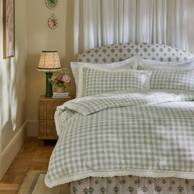 Cath Kidston  Painted Gingham Lace Cotton Duvet Cover Set - Green - Single - Image 9