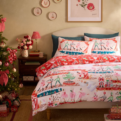 Cath Kidston Unisex Red Christmas Nutcracker Scene Duvet Cover Set In | Size: Double - Image 8