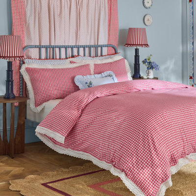 Cath Kidston Painted Gingham Lace Reversible Cotton Duvet Cover And Pillowcase Set  Red Double (200X200cm) - La Redoute - Image 9