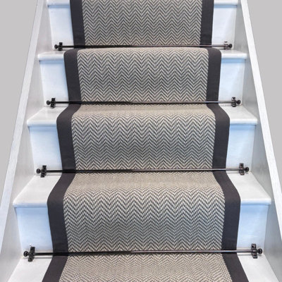 RainbowHome Herringbone Dapple Pure Wool Stair Runner With 100% Cotton Grey Border 65 650 from B&Q