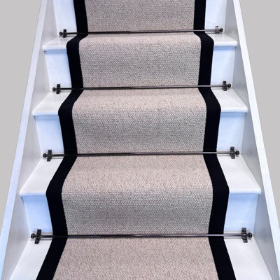 RainbowHome Keswick Cream Fleck Weave Stair Runner With 100% Cotton Black Border 65 600 from B&Q