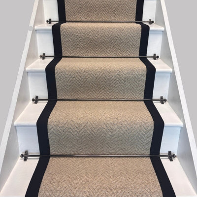 RainbowHome Herringbone Royal Sterling Stair Runner With 100% Cotton Black Border 55 650 from B&Q