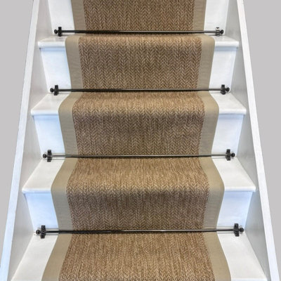 RainbowHome Bibery Weave Beige Stair Runner Tan Border 65 700 from B&Q