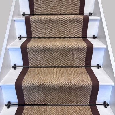 RainbowHome Herringbone New England Beige Stair Runner Mocha Border 50 700 from B&Q
