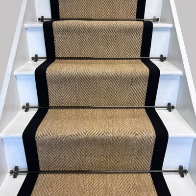 RainbowHome Herringbone New England Beige Stair Runner Black Border Sample from B&Q