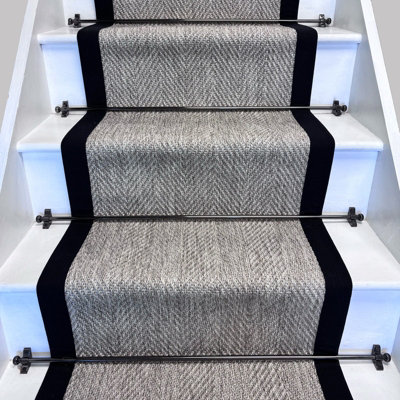 RainbowHome Herringbone New England Grey Stair Runner Black Border Sample from B&Q