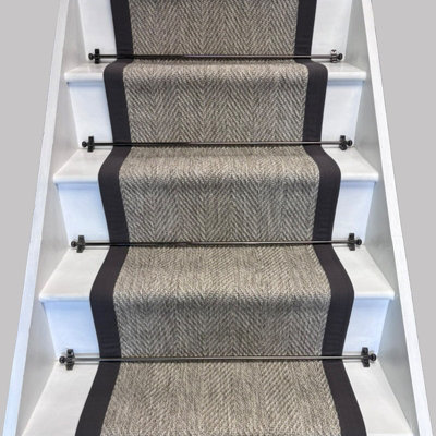 RainbowHome Herringbone New England Grey Stair Runner Grey Border 60 700 from B&Q