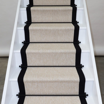 RainbowHome Herringbone New England Ivory Stair Runner With 100% Black Cotton Border 65 700 from B&Q