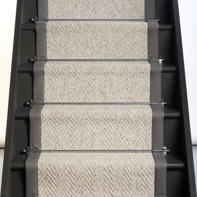 RainbowHome Herringbone Mirage Grey Stair Runner With 100% Cotton Grey Border 65 700 from B&Q