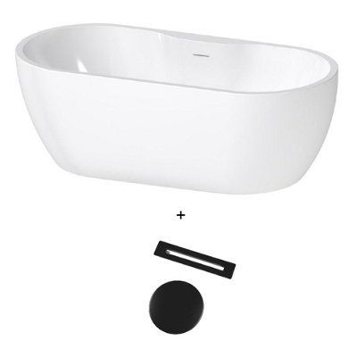 Aquarius Luxor Freestanding Soaking Bath Tub 1650 X 745mm Gloss White Inc Black Waste from B&Q