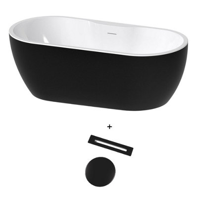 Aquarius Luxor Freestanding Soaking Bath Tub 1650 X 745mm Gloss Black Inc Black Waste from B&Q